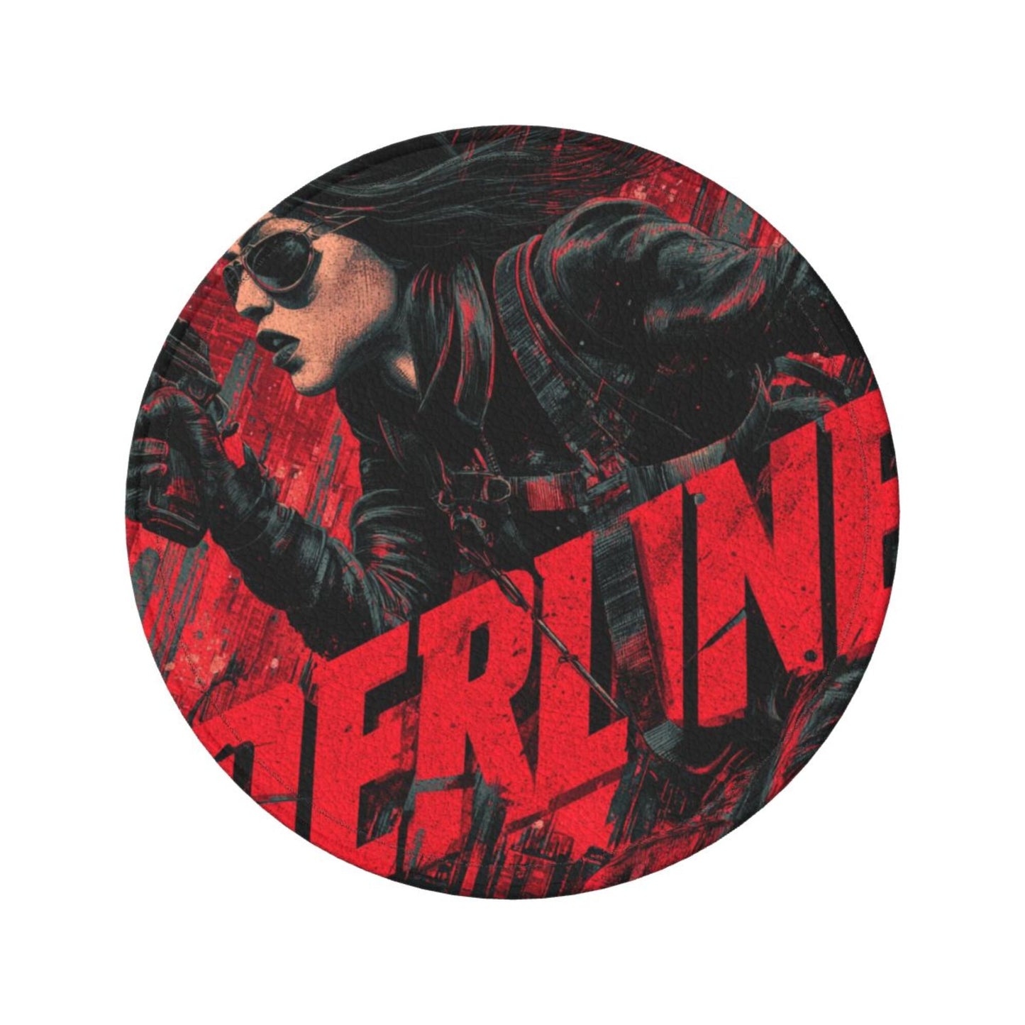 Creative Round Drink Coasters Set of 6 | Black & Red Urban Agent Design | Non-Slip & Heat-Resistant | With Leather Holder | Fits All Common Glassware
