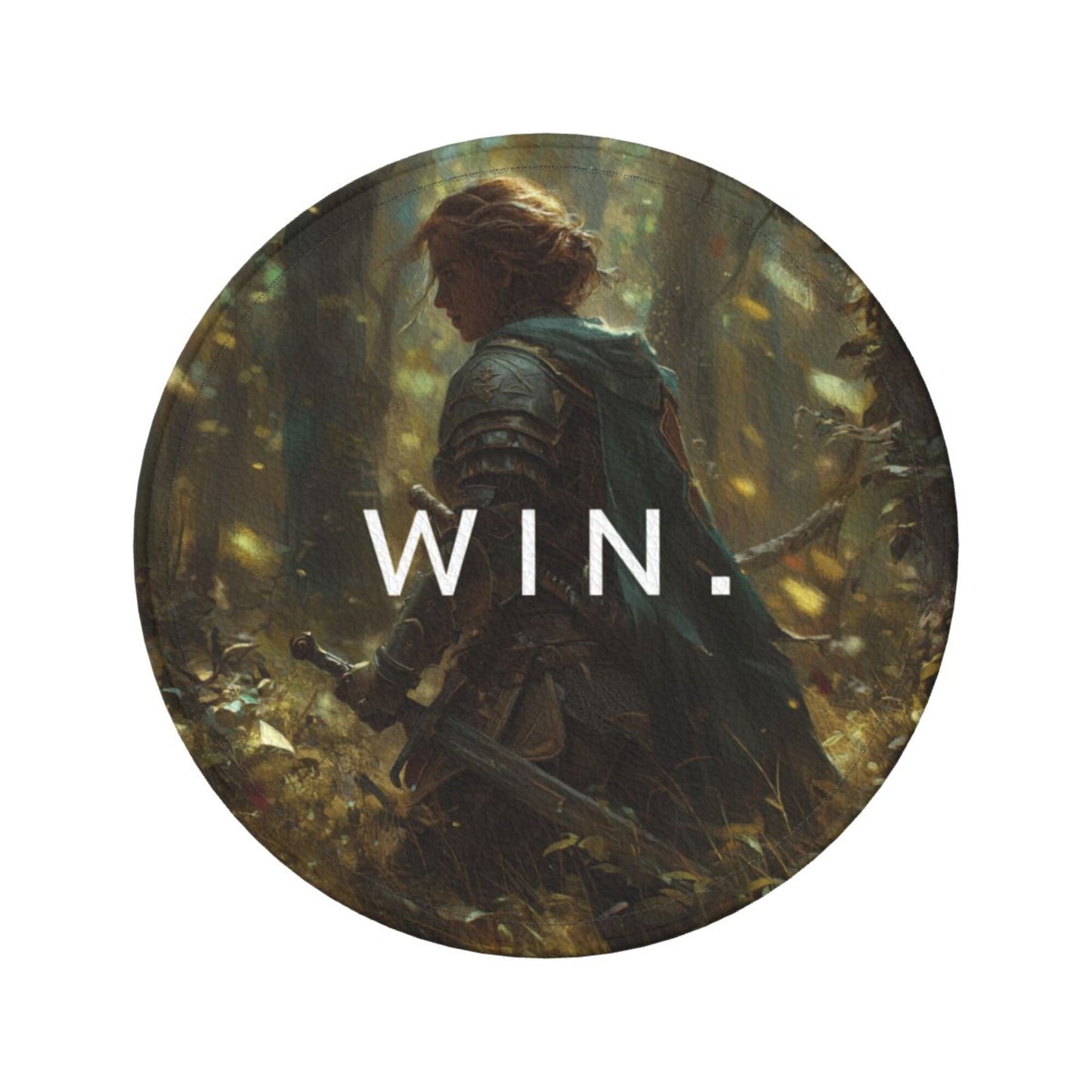 Creative Round Drink Coasters Set of 6 | Non-Slip & Heat-Resistant | WIN Knight Design | With Leather Holder | Fits All Glassware