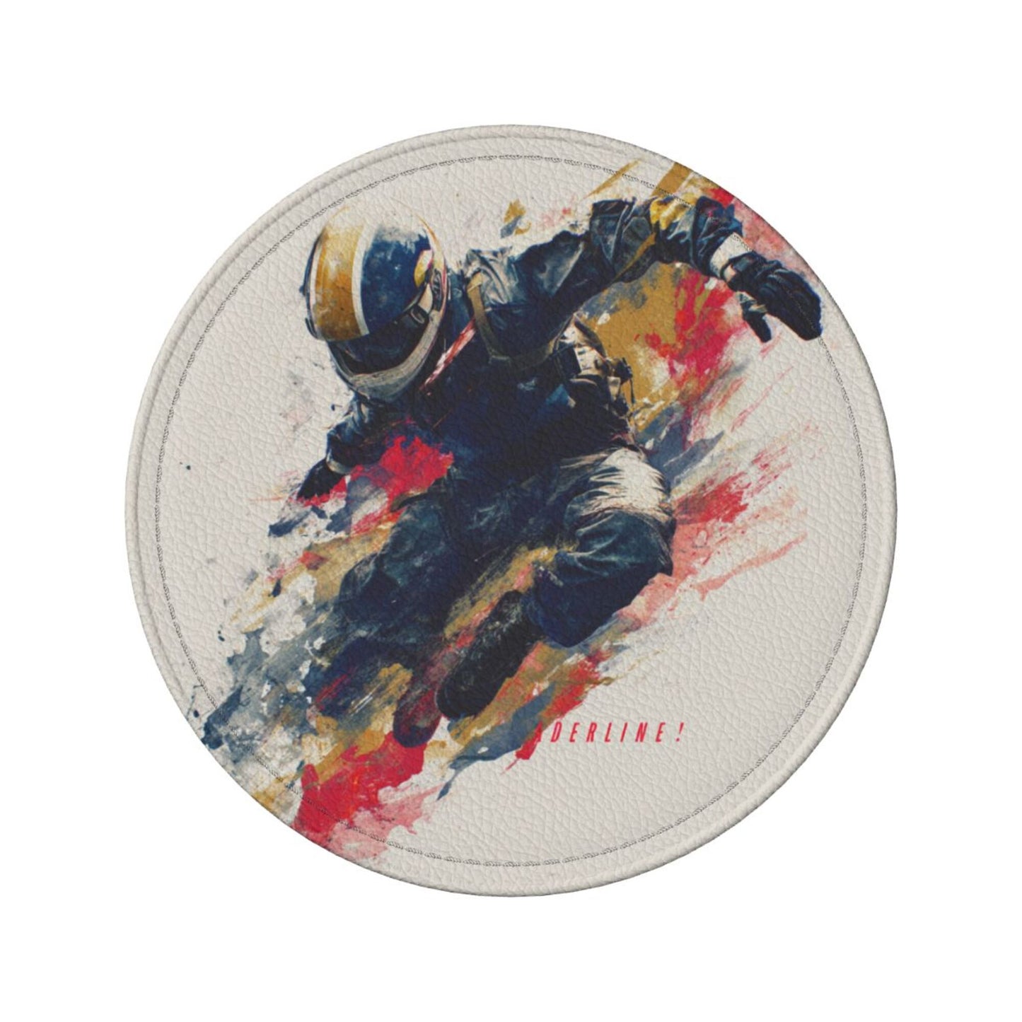 Creative Round Drink Coasters Set of 6 | Extreme Sports Rider Design | Non-Slip & Heat-Resistant | With Leather Holder | Fits All Glassware