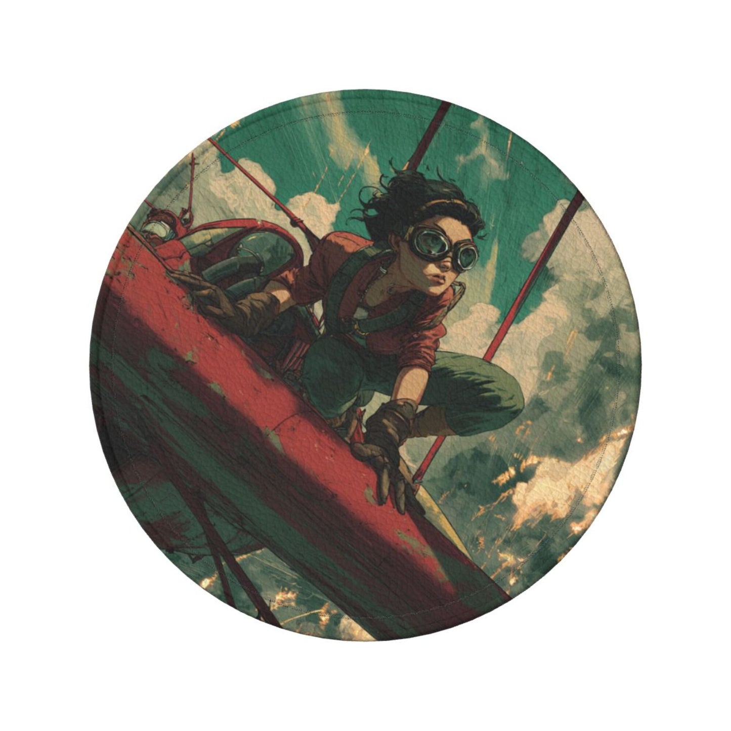 Creative Round Drink Coasters Set of 6 | Vintage Aviator Design | Non-Slip & Heat-Resistant | With Leather Holder | Fits All Common Glassware